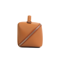 Pochette de maquillage portable en cuir marron avec fermeture éclair, étui plat ouvrable pour les articles de toilette de voyage, les pinceaux et l'organisation des cosmétiques