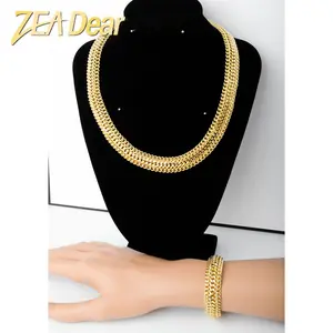 Conjunto de joyería de oro de Dubái, collar y pulsera chapados en oro