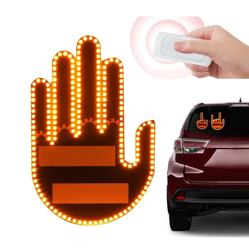 Lumière de doigt de voiture drôle avec des signes de rage de route à distance lumière de geste de doigt du milieu Auto ambre feu de freinage d'avertissement de doigt du milieu