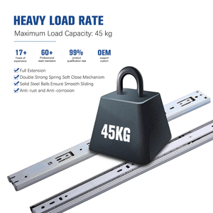 Correderas de cajón de 45Kg de alta resistencia, rodamiento de bolas de 8-24 pulgadas, extensión completa de acero Q235 Chapado en zinc para gabinetes de cocina de oficina de Hotel - Product Image 3