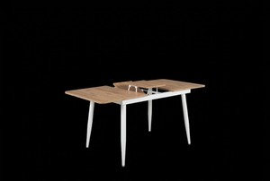 Ensemble de meubles de salle à manger de style nordique moderne - Table extensible en bois avec 4 chaises en acier inoxydable à dossier croisé et revêtement en cuir PU pour hôtel - Product Image 3
