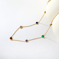 Collier ras du cou unisexe tendance en acier inoxydable plaqué argent/or avec pendentif zircon multicolore simple