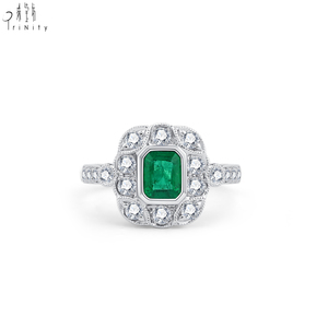 Ensemble de bijoux en pierres précieuses de style exclusif de qualité supérieure, or blanc massif 18 carats, halo, émeraude naturelle véritable et bague en diamant pour fiançailles - Product Image 1