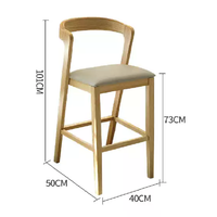 Tabourets de bar en bois massif de style nordique avec dossiers et accoudoirs en cuir ; Chaises hautes de style chinois en bois original pour comptoir de bar