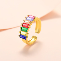 Nouvelles bagues ajustables tendance en laiton plaqué or avec zircon coloré pour femme
