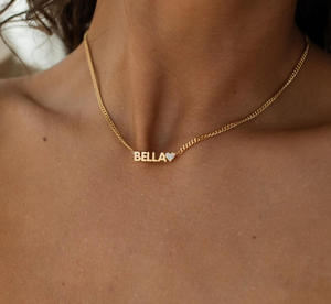 Collana con nome personalizzata di tendenza, catena a maglia curba, piccolo ciondolo con iniziale, collana con lettera personalizzata in acciaio inossidabile con cuore e stella - Product Image 2