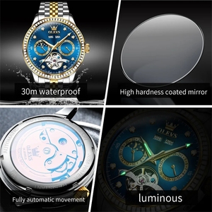 OLEVS 7016 Automatic <b>Mechanical</b> Watch For Men Moon Phase Calendar Hollow Luxury Wrist Watches Waterproof Luminous Man Hand <b>Clock</b> - Product Image 6
