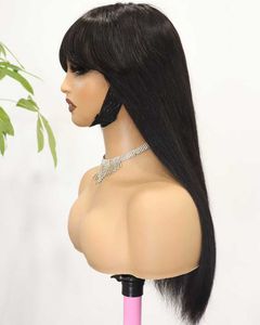 Compre artículos a granel para reventa 300 Densidad Lindo Recto 22 pulgadas Pelucas negras sin pegamento para mujeres Bang Layered Lace Front Peluca de cabello humano - Product Image 5