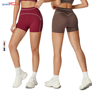 Pantalones cortos deportivos de cintura alta <span class=keywords><strong>IPRETTY</strong></span>, mallas de Yoga de cintura para mujer de alta calidad, colores contrastantes para correr al aire libre, pantalones cortos - Product Image 2