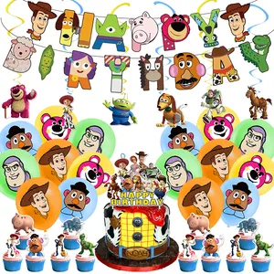 Nueva llegada de dibujos animados lindo Toy Story personaje tema cumpleaños fiesta decoración suministros fiesta decoración conjuntos con pastel Topper