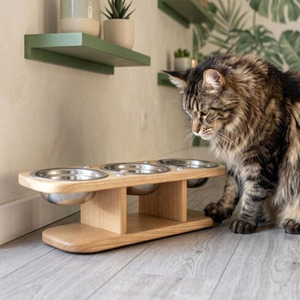 Feeding Station Raised Wooden Pet Feeder <b>Small</b> <b>Dog</b> with 3 Stainless Steel <b>Bowls</b> - Product Image 1