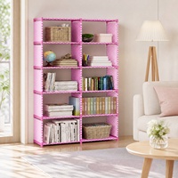 Étagère à livres multifonctionnelle autoportante en forme de cube simple pour enfants, rose, pour dortoir d'étudiants