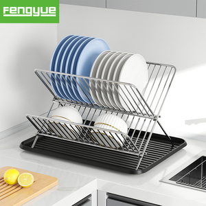 Séchoir à vaisselle en métal pliable à deux niveaux comptoir <span class=keywords><strong>de</strong></span> <span class=keywords><strong>cuisine</strong></span> égouttoir plaque bol porte-gobelet étagère <span class=keywords><strong>de</strong></span> rangement grands magasins - Product Image 1