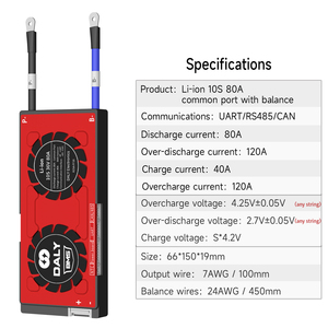 Daly RV & Home Energy Storage Use Daly Manufacture 18650 Li-ion Battery Smart BMS 10s 80a Port commun avec UART/RS485 - Product Image 4