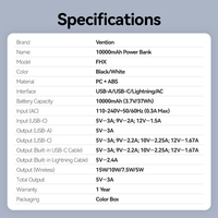 Banque d'alimentation magnétique Vention 22,5 W 10000 mAh, banque d'alimentation magnétique sans fil avec câbles USB-C et L intégrés pour téléphone