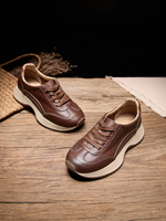 Baskets pour femmes en cuir véritable ciré, faites à la main, style vintage, plateforme, à lacets, confortables, plates, ODM, toutes saisons