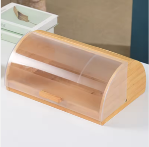 Contenedor Semicircular de Bambú para Almacenar Pan con Tapa de Plástico, Organizador de Pan de Bambú - Product Image 1