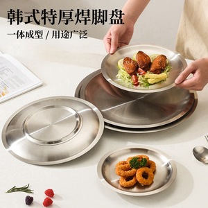 Thickened Stainless Steel Round Serving Tray Durable Commercial Tableware For <b>Barbecue</b> Dessert Western Style - Product Image 5
