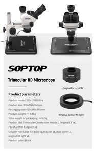 กล้องสเตอริโอสามตา SOPTOP HD สำหรับซ่อมโทรศัพท์มือถือ พร้อมขาตั้งไฟวงแหวน LED รุ่น SZM-7060Ultra ระดับมืออาชีพ - Product Image 6