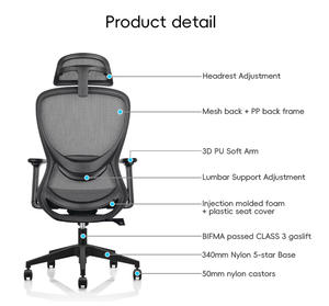 Meubles de haute qualité pour dossier orthopédique ergonomique en maille avec support lombaire réglable chaise de bureau <span class=keywords><strong>Ergo</strong></span> Task exécutive - Product Image 3