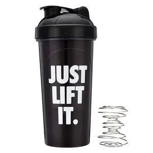 Bouteille shaker de protéines pour sportif, en plastique noir, slim, avec logo personnalisé, de 600ml