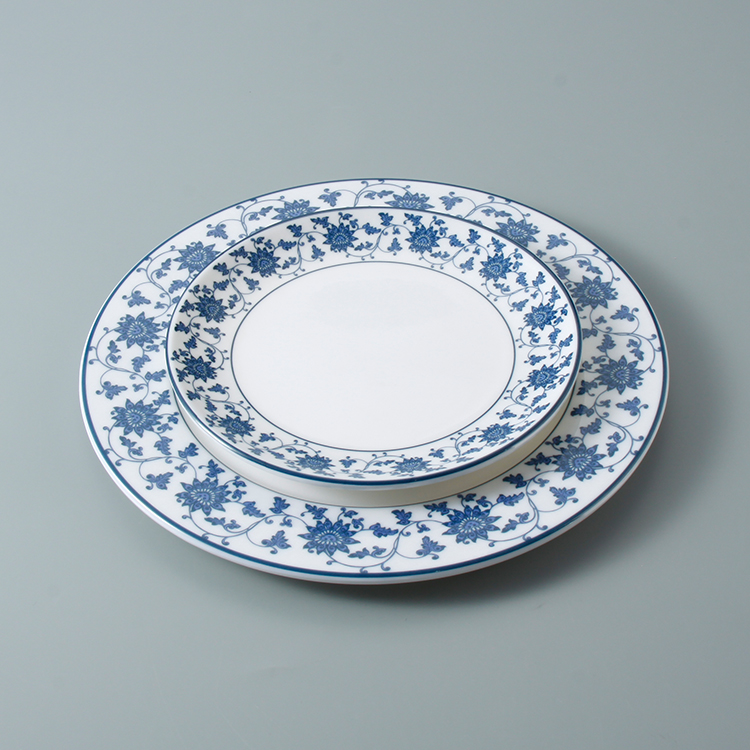 Hoge Kwaliteit Onbreekbaar Melamine Blauw En Wit Chinese Servies Diner Gerechten Platen