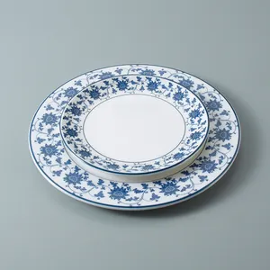 Assiettes de vaisselle chinoise, 1 pièce, de haute qualité, en mélamine incassables bleu et blanc