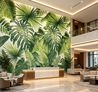 Murale végétale personnalisée, papier peint réaliste avec des feuilles de bananier et de monstera vertes, décoration murale amovible pour la maison, les restaurants et les espaces commerciaux