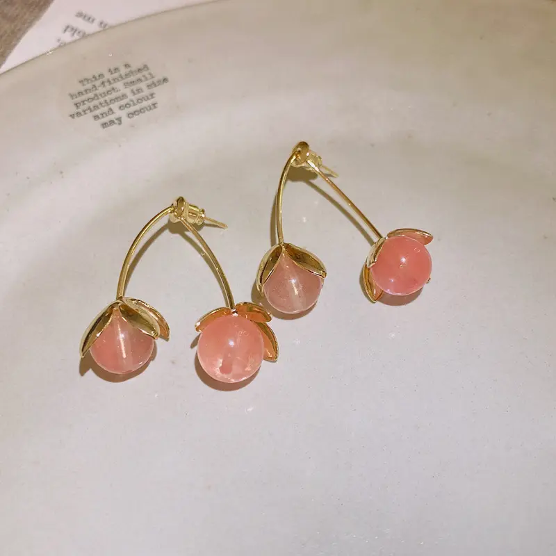 Jolis bijoux pour filles, pendentif cerise rose, boucles d'oreilles populaires en plaqué or en forme de cerise