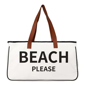 Bolso de tela de lino y algodón para playa, bolsa de lona de gran capacidad
