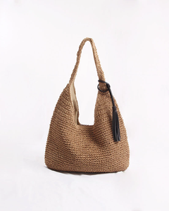 Femmes grande capacité fait à la main paille <span class=keywords><strong>osier</strong></span> tissé fourre-tout sac à bandoulière décontracté pour automne hiver été plage vacances sous les bras sac - Product Image 4