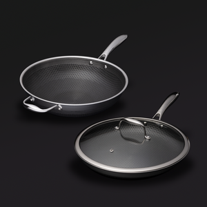 Venta caliente antiadherente <span class=keywords><strong>30</strong></span> <span class=keywords><strong>cm</strong></span> Hybrid Pan & Wok con tapa de vidrio templado Panal de <span class=keywords><strong>acero</strong></span> <span class=keywords><strong>inoxidable</strong></span> Wok Sartenes y <span class=keywords><strong>sartén</strong></span> - Product Image 2