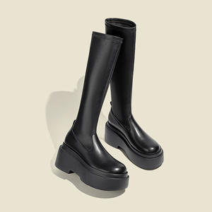 Bottes à hauteur de genou pour femmes, bottes longues en cuir à talons bas et hauts, bottes de motard pour femmes, chaussures de moto de rue Cool pour hommes - Product Image 4
