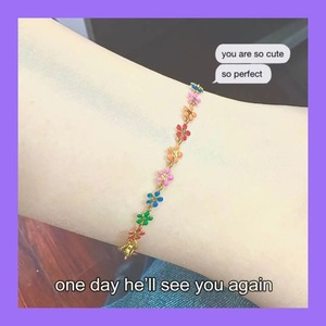 Tobillera <span class=keywords><strong>de</strong></span> Acero Inoxidable para Mujer, Hecha a Mano, <span class=keywords><strong>con</strong></span> Esmaltes Coloridos y Cadena <span class=keywords><strong>de</strong></span> Margaritas, Diseño <span class=keywords><strong>de</strong></span> <span class=keywords><strong>Flores</strong></span> Pequeñas - Product Image 6