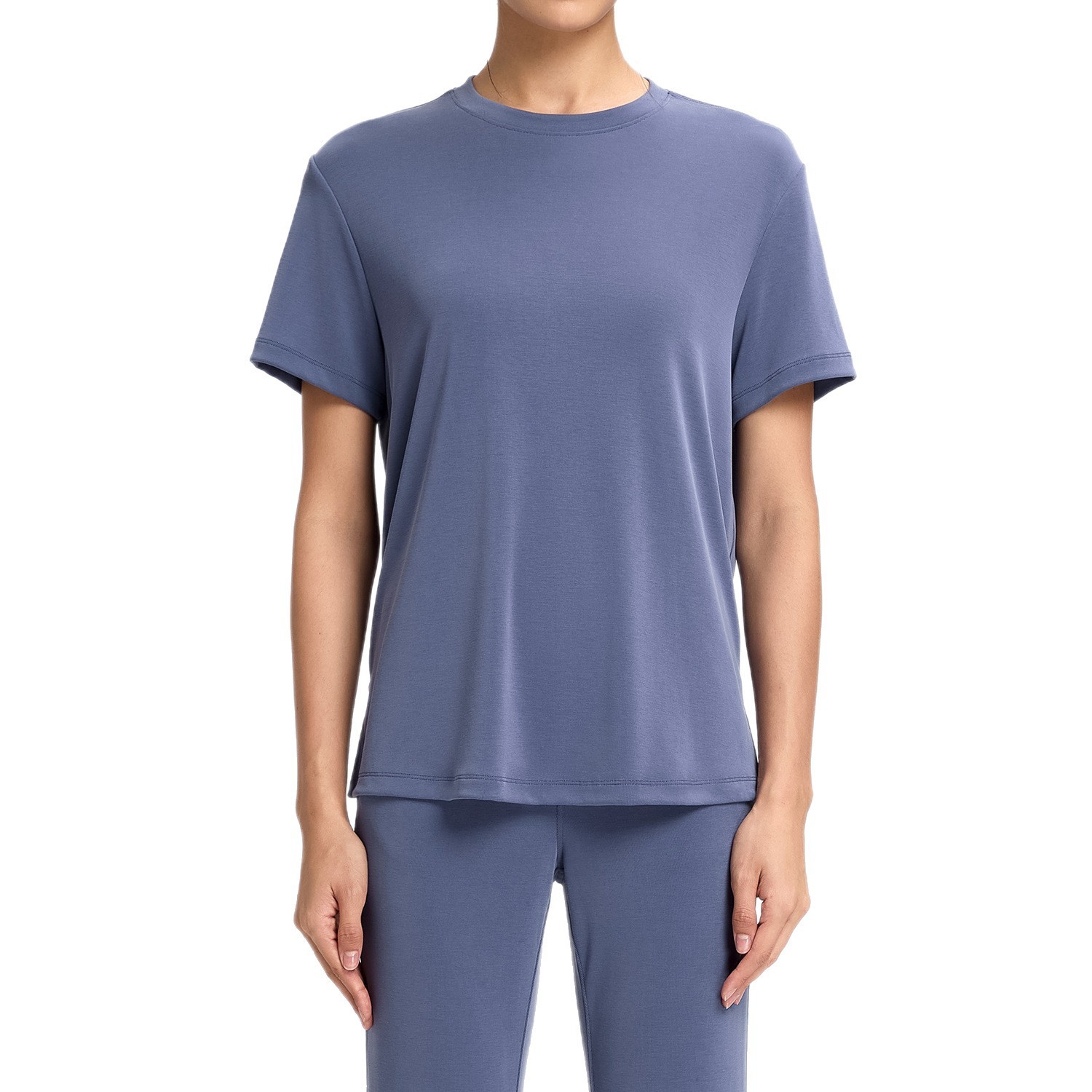 Hot Selling Lulu Lightweight Sand Wash Ribbed Breathable Women's Loose Round Neck Short Sleeve Yoga Top