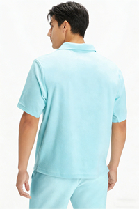 Chemise décontractée <span class=keywords><strong>pour</strong></span> <span class=keywords><strong>homme</strong></span> à manches courtes en tissu éponge ultra doux, respirant et absorbant, avec col boutonné, OEM ODM - Product Image 4