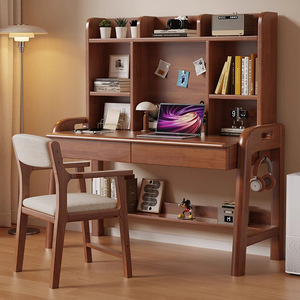 Rắn Gỗ Nâng Bàn Viết Nghiên Cứu Sinh Viên Nhà Văn Phòng Máy Tính Bàn Với Giá Sách Cho Phòng Ngủ Hoặc Nghiên Cứu - Product Image 1