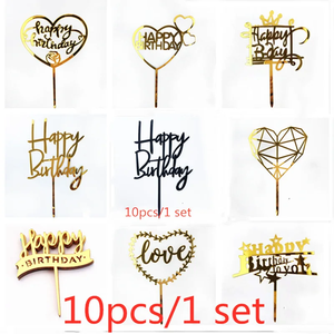 10 pièces ensemble amour joyeux anniversaire décoration de gâteau or acrylique enfants anniversaire gâteau Topper pour la fête de mariage décorations de gâteau bébé douche - Product Image 2