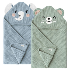 <span class=keywords><strong>Serviette</strong></span> <span class=keywords><strong>de</strong></span> bain à capuche pour bébé en coton mousseline 4 couches, absorbante, avec oreilles d'animaux <span class=keywords><strong>de</strong></span> dessin animé - Product Image 1