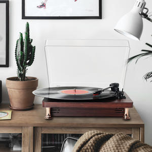 Gramophone Vintage en bois et vinyle LP Antique, Portable, avec plateau tournant, Cassette, <span class=keywords><strong>DJ</strong></span>, lecteur d'enregistrement avec haut-parleur BT, 3 vitesses, 2 pouces - Product Image 3