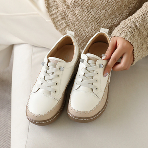 [JSHOE] Zapatillas Deportivas de Plataforma para Mujer, de Cuero Vacuno, Ligeras, con Detalle de Costuras, Cómodas para Caminar, Diseño Casual con Cordones - Product Image 3