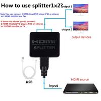 Répartiteur HDMI 1.4 1 entrée 2 sorties Adaptateur Répartiteur HDMI 4K HDCP Stripper Amplificateur de signal 3D Répartiteur HDMI 2 ports