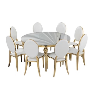 Meubles de banquet pour événement de mariage d'hôtel JJ240195-2 chaises de table de mariage romantiques dorées avec cadre en acier inoxydable et dessus en mdf blanc - Product Image 5