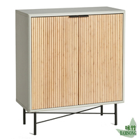 Armoire de rangement écologique en bambou, gris clair, pour entrée, avec double porte et pieds métalliques, OEM ODM