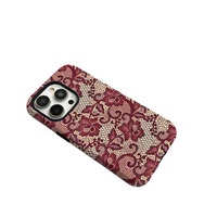 Coque de téléphone hybride double couche 2-en-1 personnalisée à motif floral rose rouge en dentelle pour iPhone 17, coque mobile par sublimation pour iPhone 17 16 15 Pro Max
