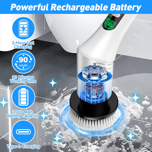 Nouvelle brosse de nettoyage électrique multifonction 9-en-1, brosse rotative sans fil, nettoyeur numérique rétractable portatif - Product Image 2