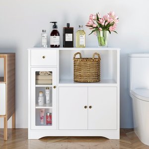 Aparador de Madera con Una Puerta, Mueble de Cocina Blanco Inteligente - Product Image 1