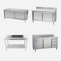 Table de travail en acier inoxydable pour cuisine commerciale, armoire de rangement à porte coulissante, étagère, comptoir de préparation pour restaurant et cantine