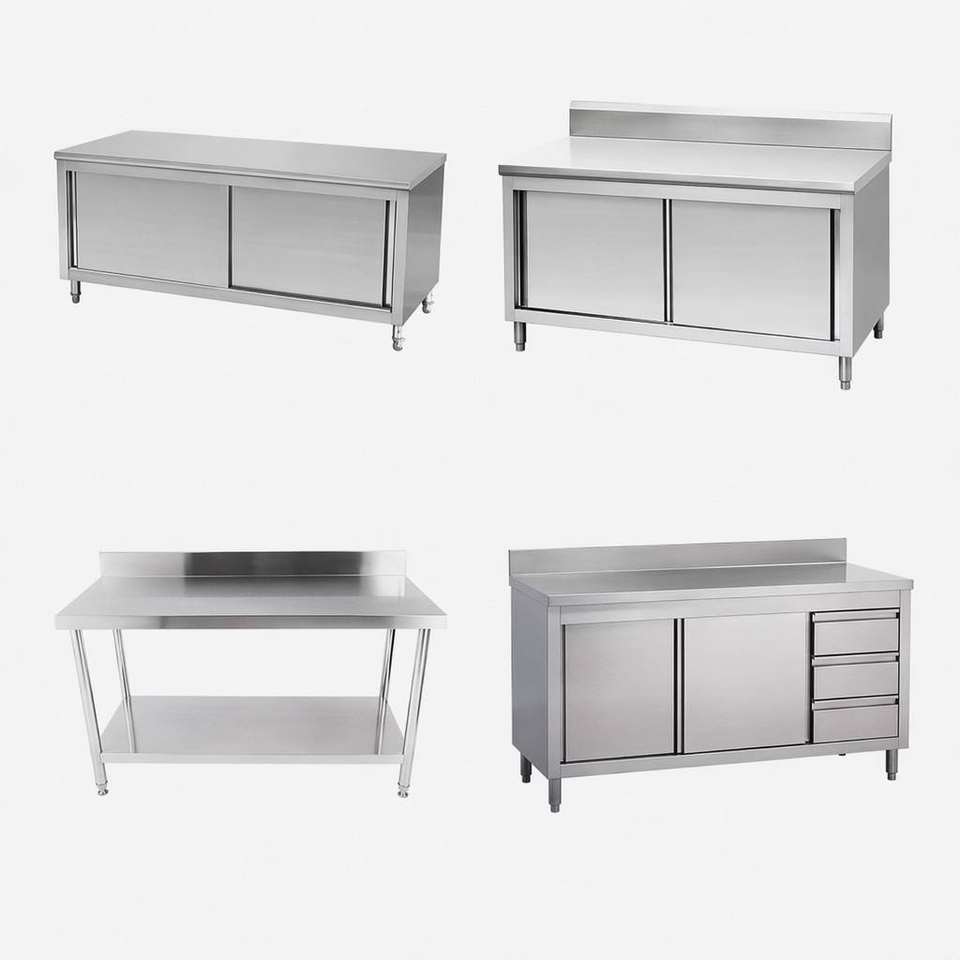 Stainless Steel Commercial Kitchen Workbench Table Sliding Door Storage ...