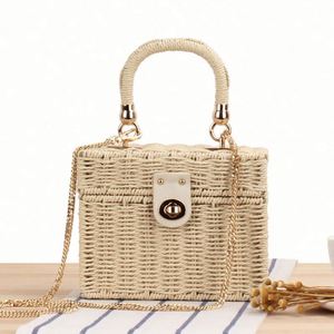 Wholesale Women's Shoulder Handle Woven Bag <b>Small</b> Square Box Paper Straw Beach Bag - Product Image 1